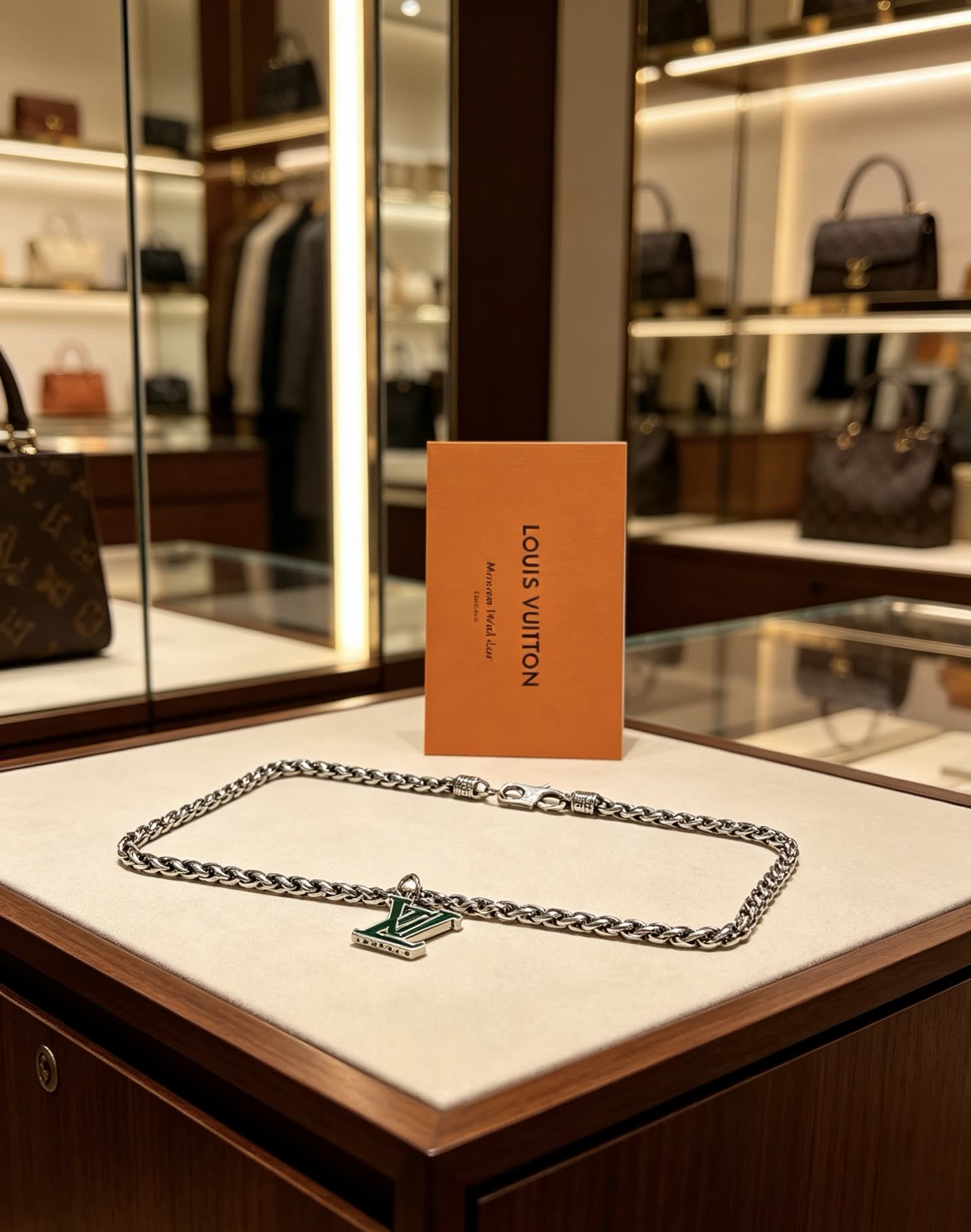 Louis Vuitton Silver Chain with LV Pendant